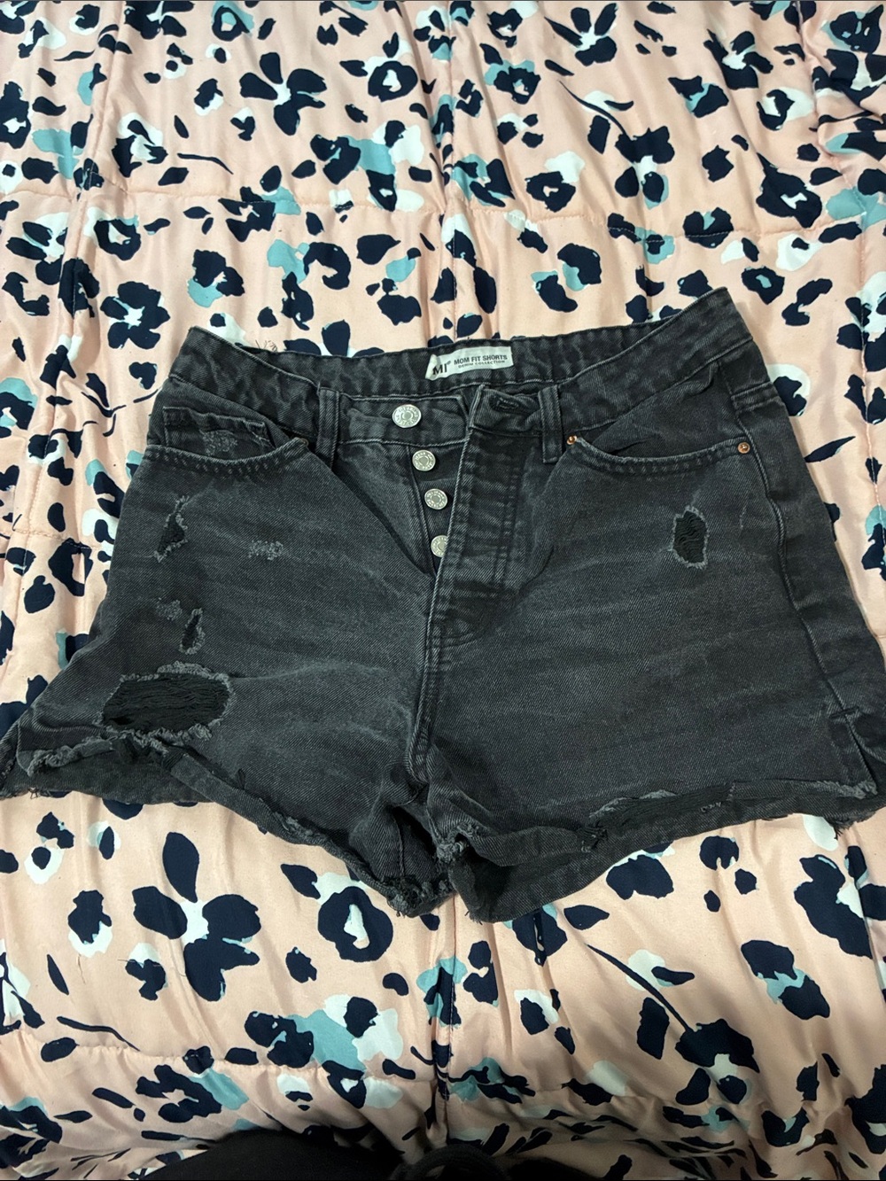 Black denim mom shorts
